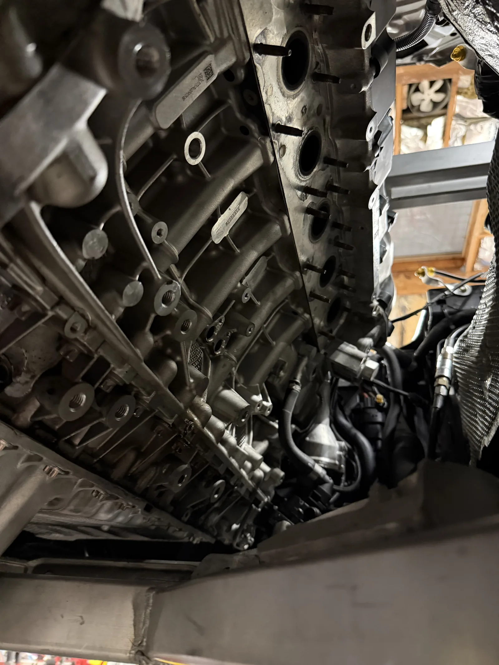 What the engine looks like without the turbos attached